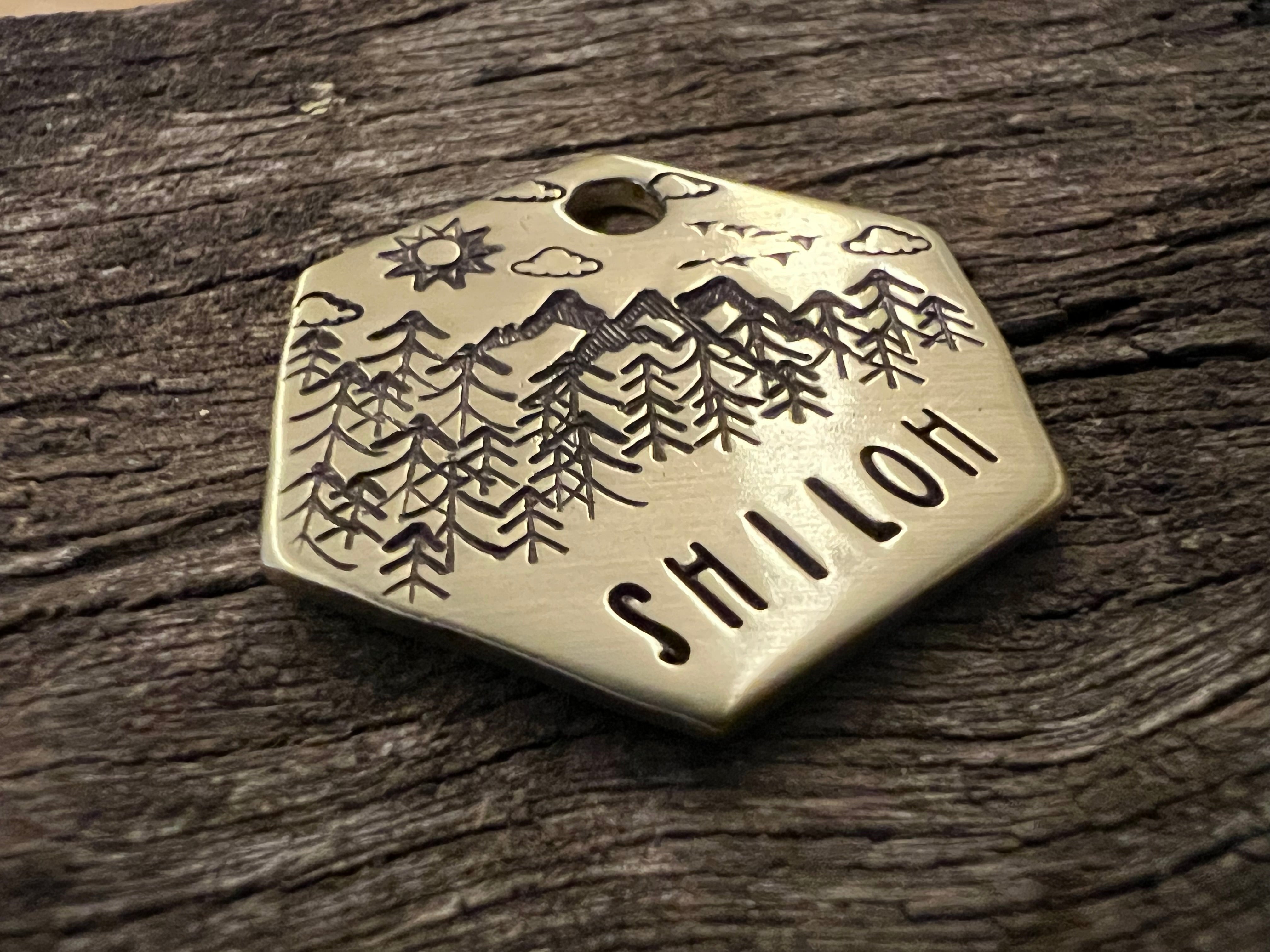 Native Tag Amelia flower themed Pet Dog Collar Tag - Personalised metal pet dog ...