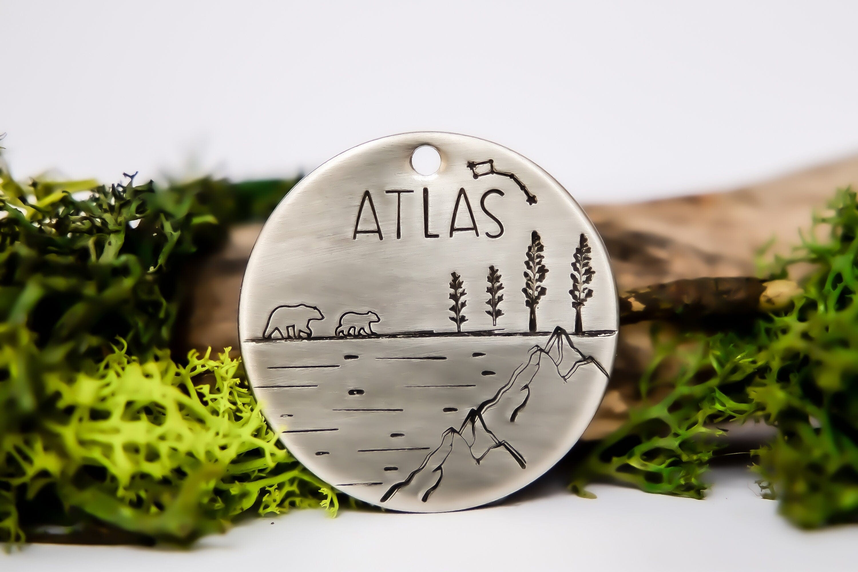 Atlas nature themed Pet Dog Collar Tag - Personalised metal pet dog ...