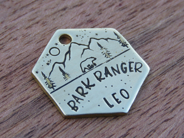 Bark Ranger Leo nature themed Pet Dog Collar Tag - Personalised metal ...