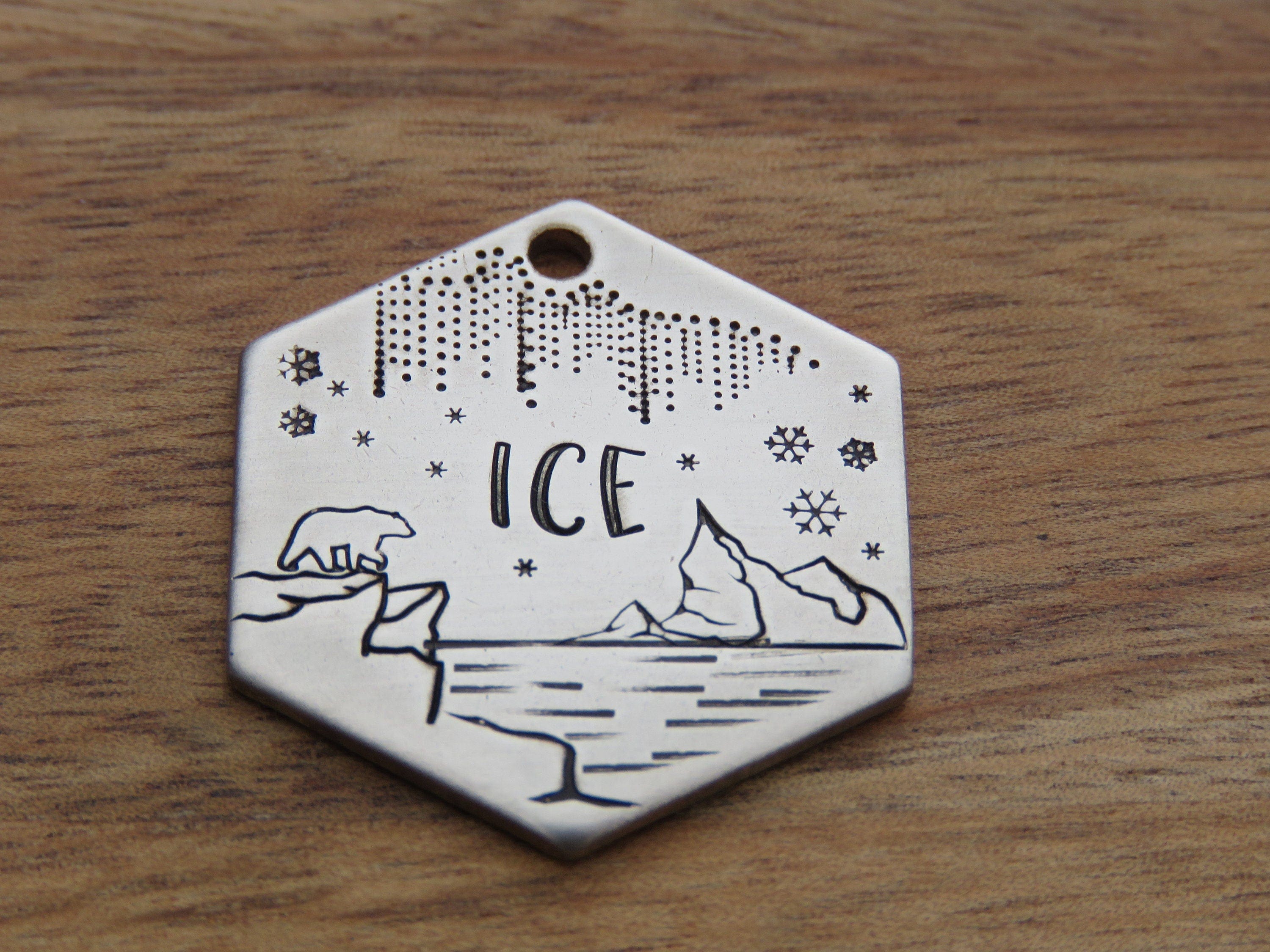 Ice snow and winter themed Pet Dog Collar Tag - Personalised metal pet ...