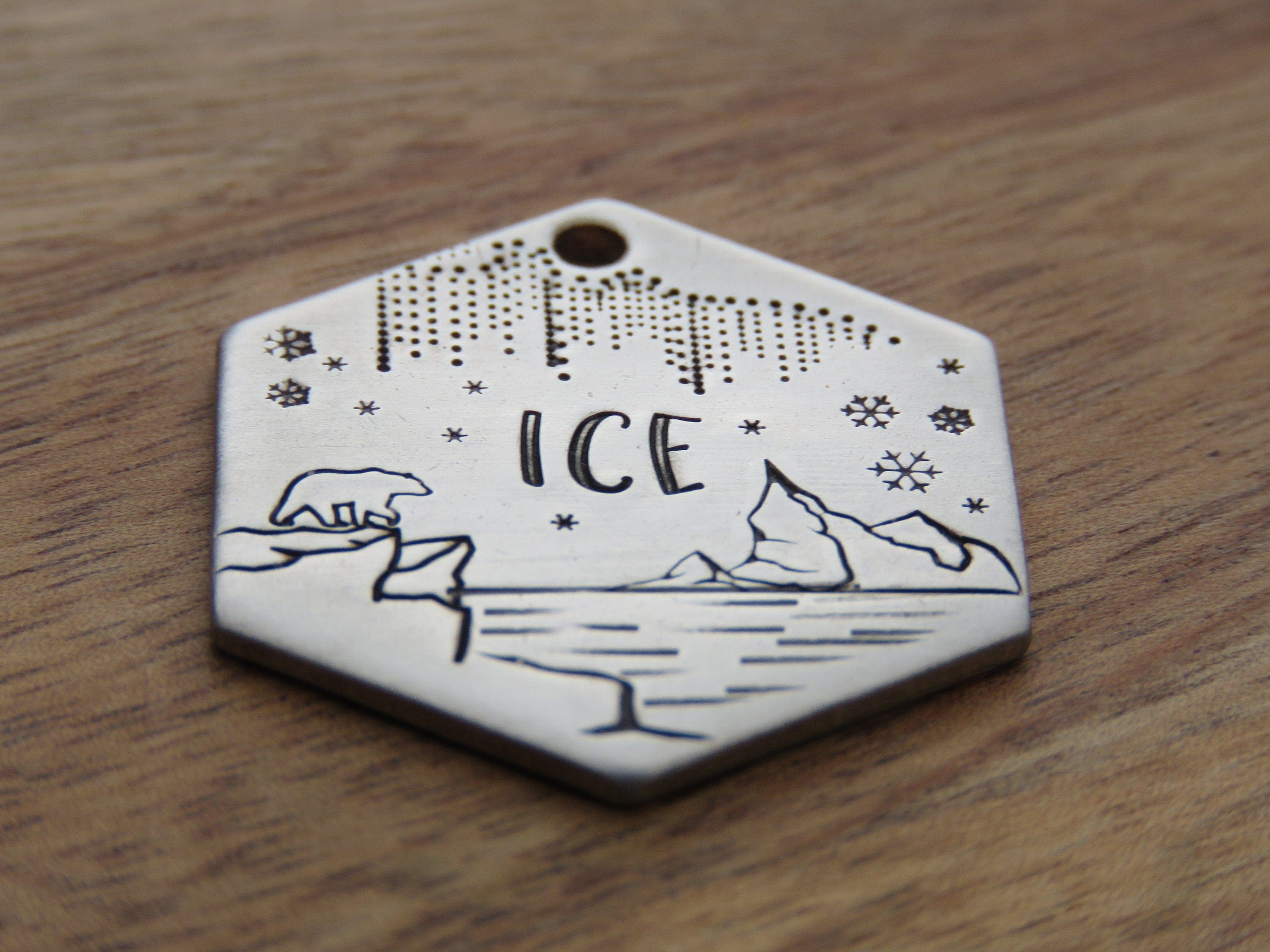 Ice snow and winter themed Pet Dog Collar Tag - Personalised metal pet ...