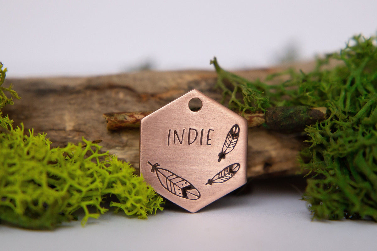 Native Tag Indie feathers and indian themed Pet Dog Collar Tag - Personalised ...