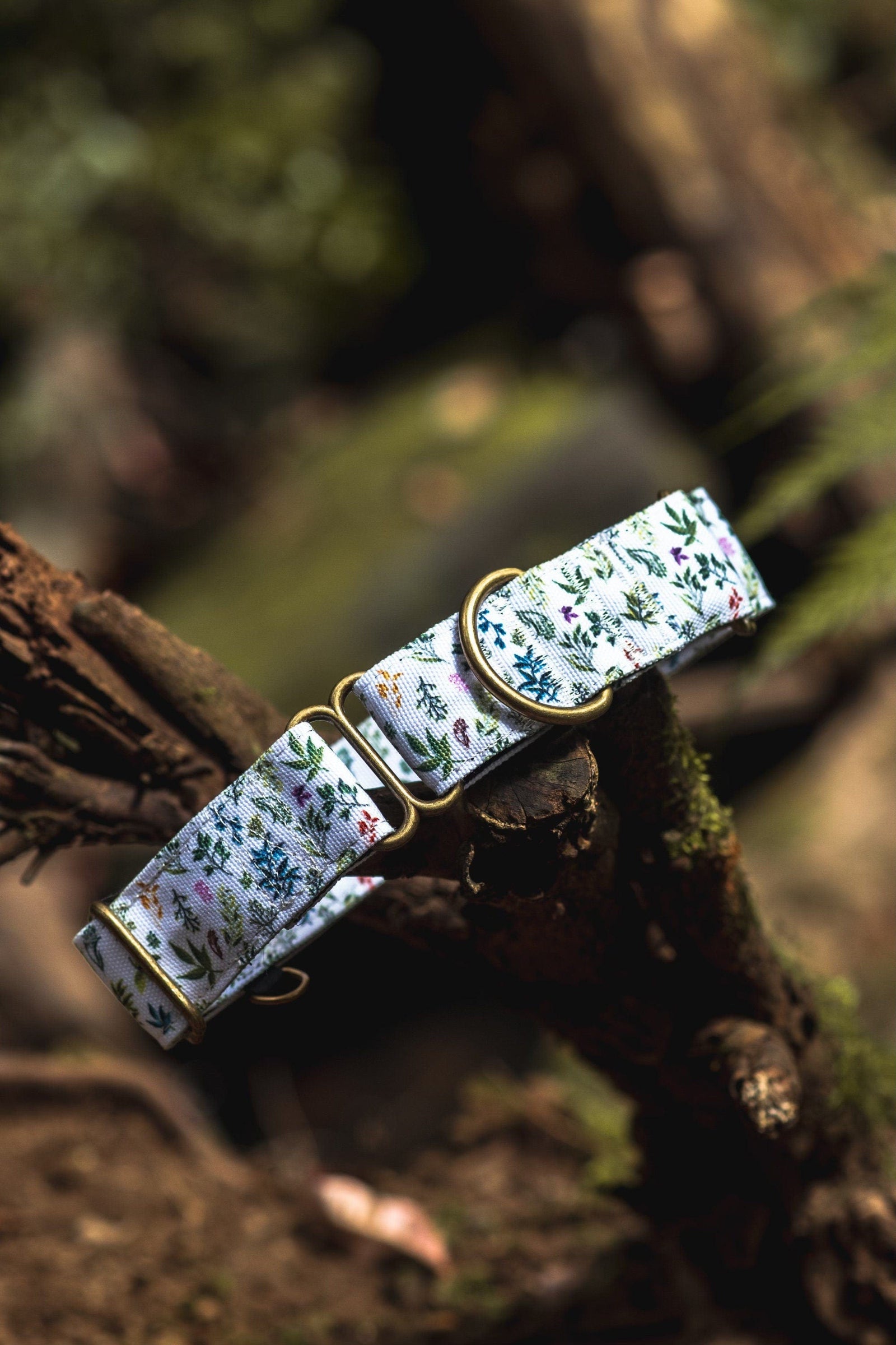 Outside Martingale Dog Collar and Leash Set - Plants and tree pattern